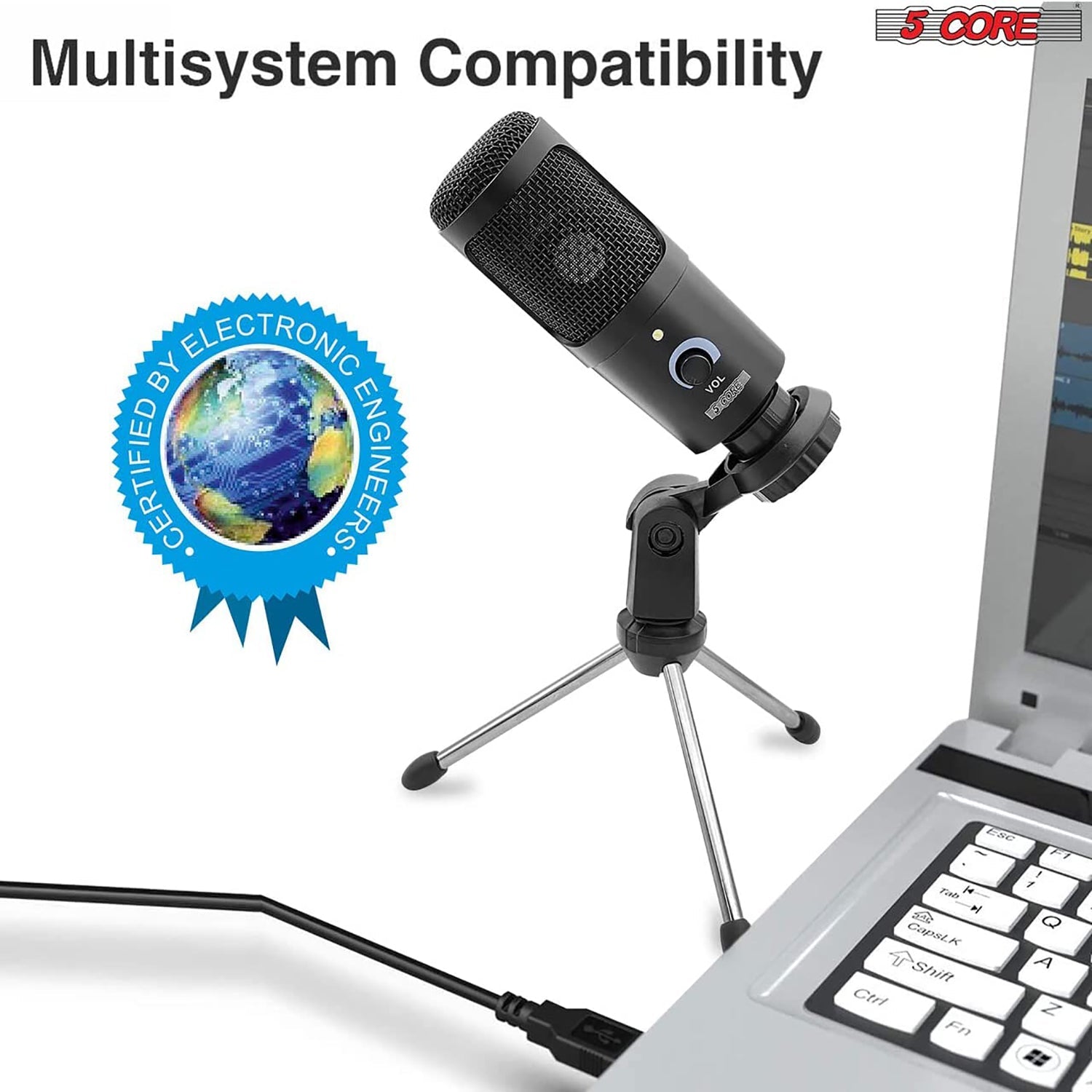 5Core Recording Microphone Podcast Bundle w Condenser Mic  Desk Stand  Foam Cover  Shock Mount (US-only)